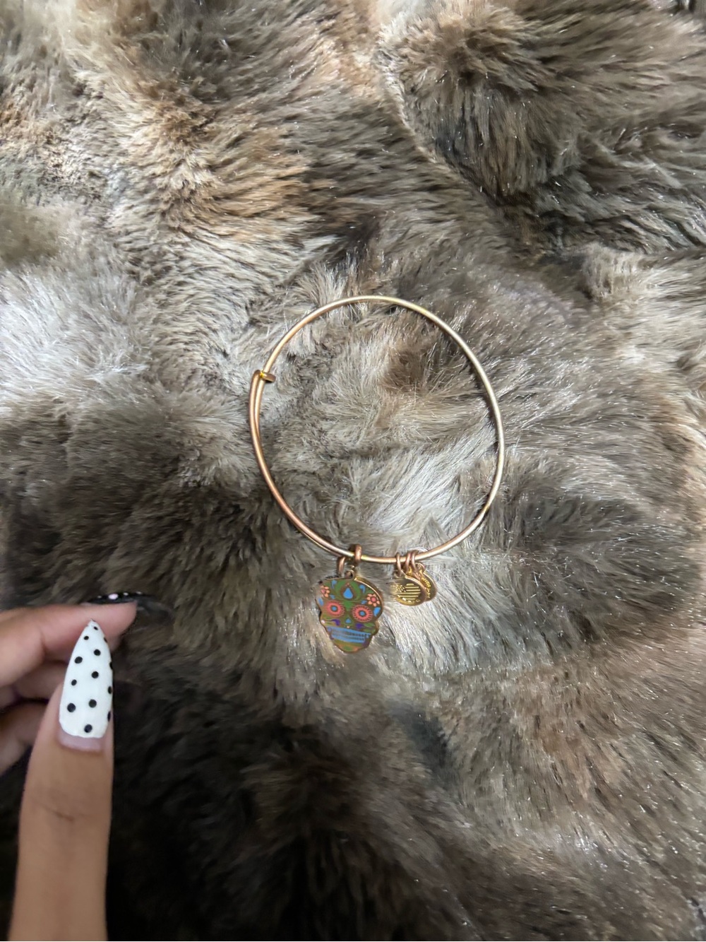 Alex and Ani Gold-Tone Bangle with Multicolor Sugar Skull Charm